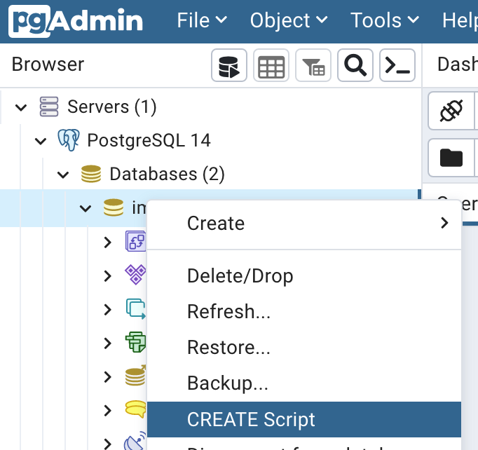 pgadmin installeren en postgresql database maken met create script
